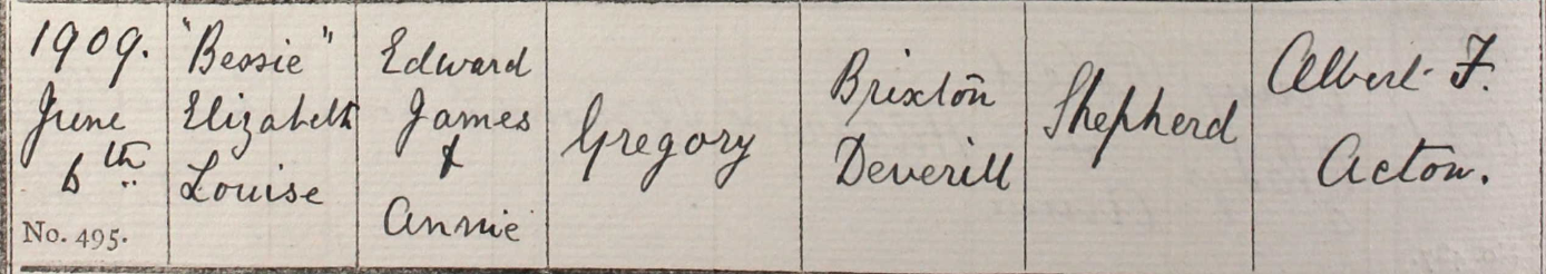 1919 Christening - Bessie Elizabeth Louise Gregory