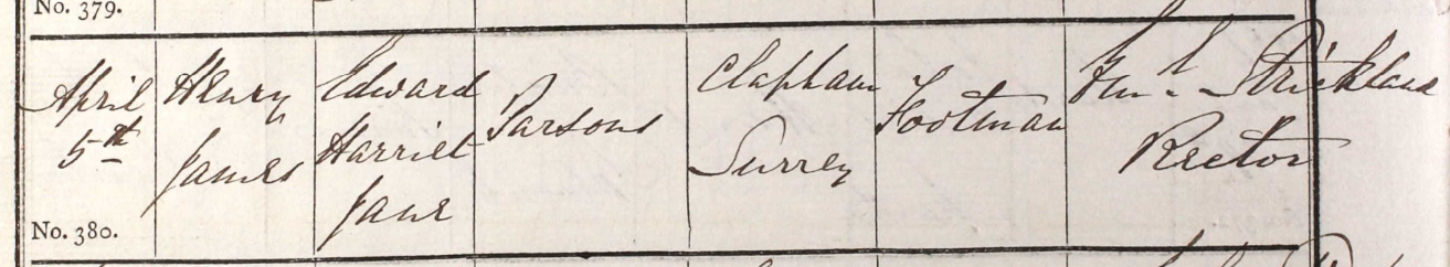 1868 Christening - Henry James Parsons