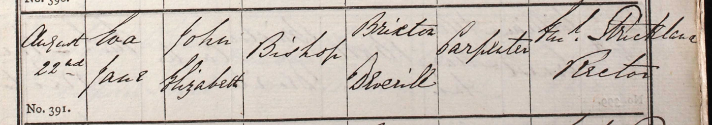 1869 Christening - Eva Jane Bishop