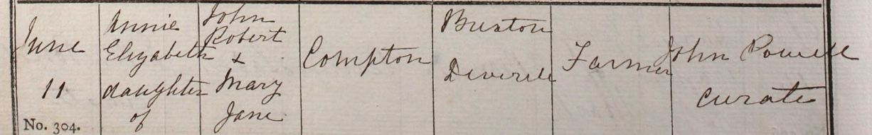 1857 Christening - Annie Elizabeth Compton