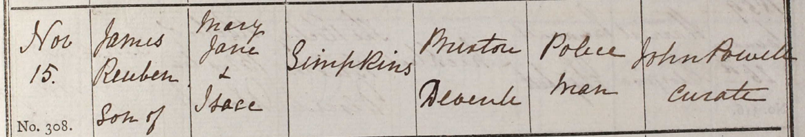 1857 Christening - James Reuben Simpkins