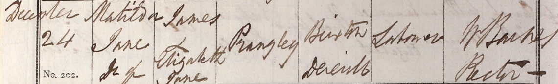 1843 Christening - Matilda Jane Prangley