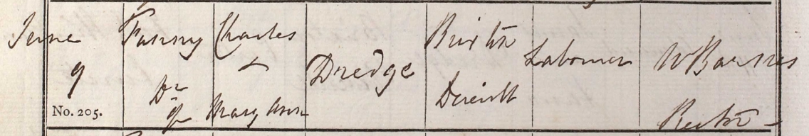 1844 Christening - Fanny Dredge