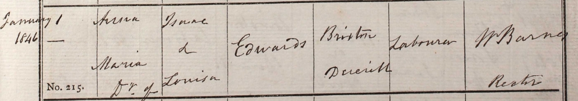 1846 Christening - Annie Maria Edwards