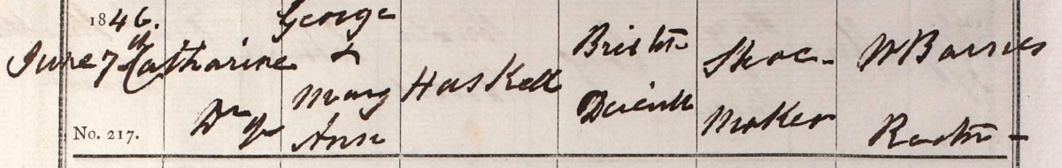 1846 Christening - Catherine Haskell