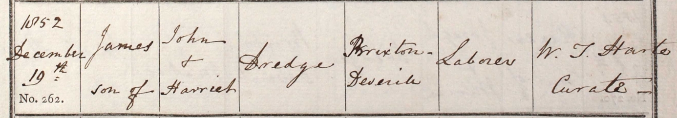 1852 Christening - James Dredge