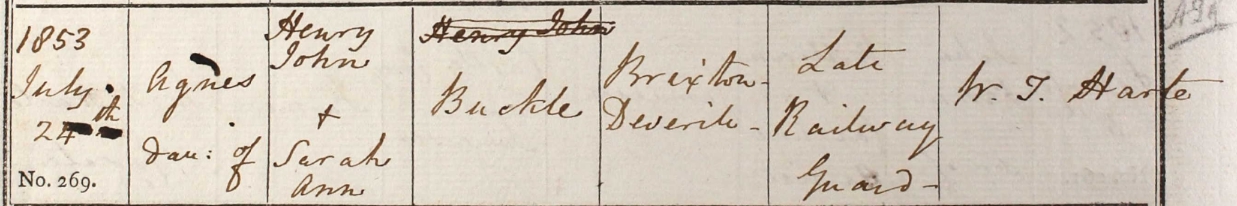 1853 Christening - Agnes Buckle