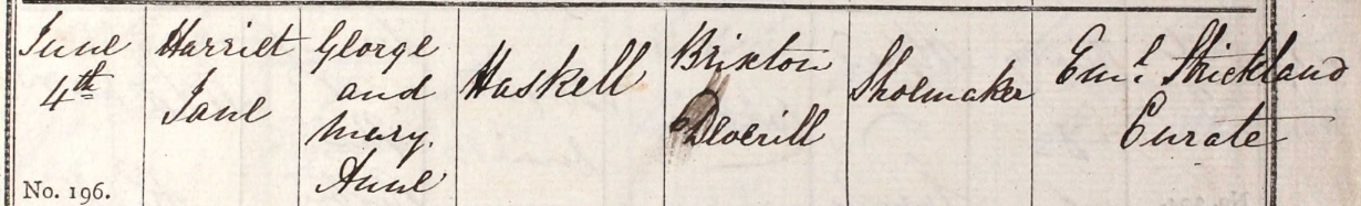 1843 Christening - Harriet Jane Haskell