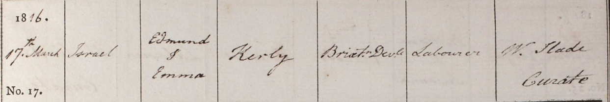 1816 Christening - Israel Kerly