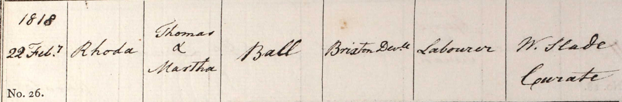 1818 Christening - Rhoda Ball