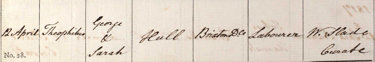 1818 Christening - Theophilus Hill