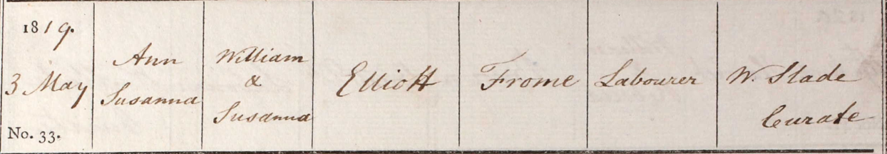 1819 Christening - Ann Susanna Elliott