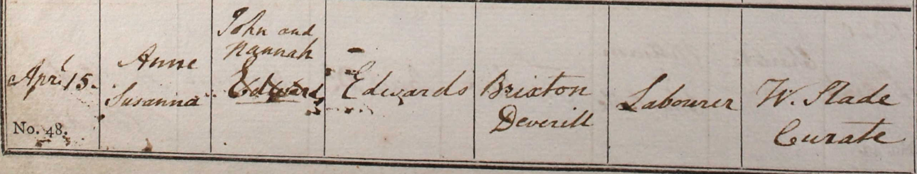 1821 Christening - Anne Susanna Edwards