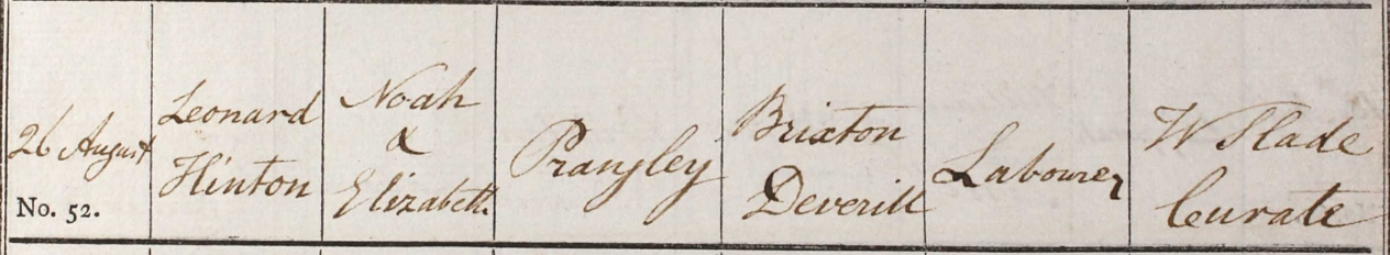 1821 Christening - Leonard Hinton Prangley