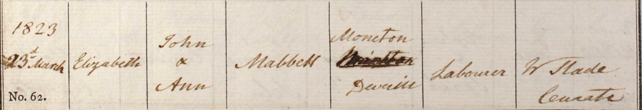 1823 Christening - Elizabeth Mabbett