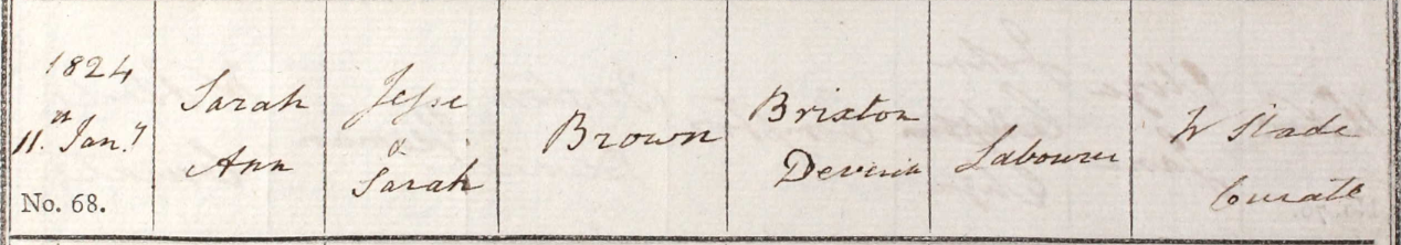 1824 Christening - Sarah Ann Brown