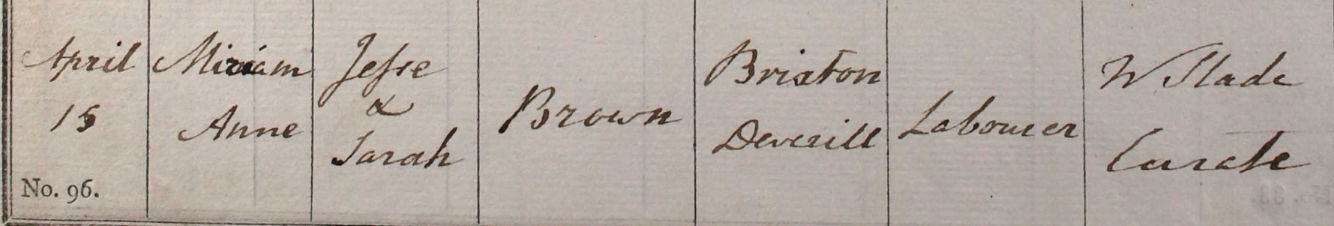 1827 Christening - Miriam Ann Brown