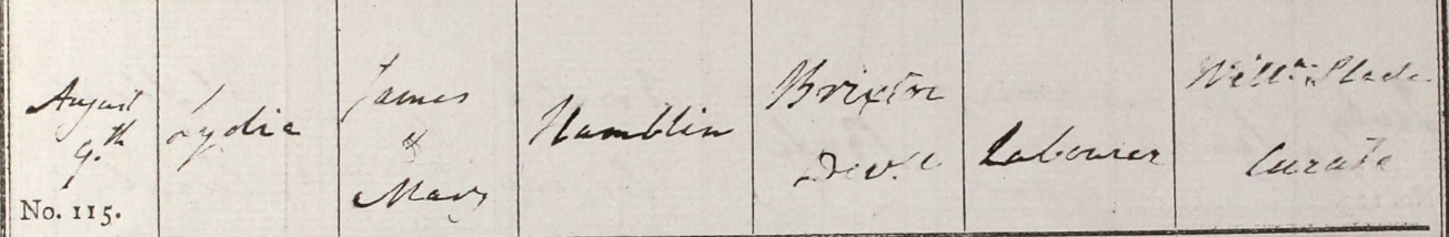 1829 Christening - Lydia Hamblen