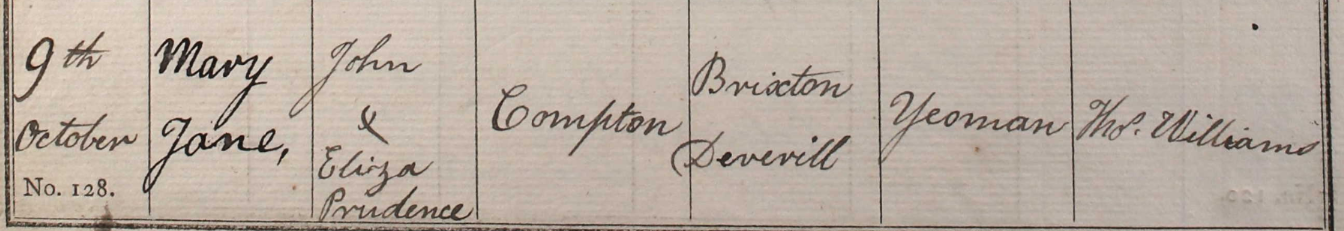 1831 Christening - Mary Jane Compton