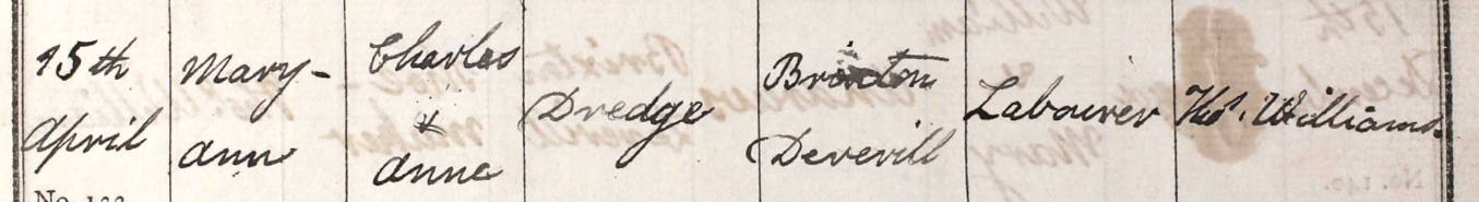 1832 Christening - Mary Ann Dredge