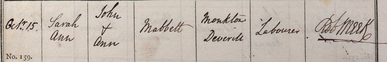 1837 Christening - Sarah Ann Mabbett