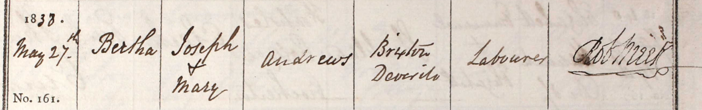 1838 Christening - Bertha Andrews