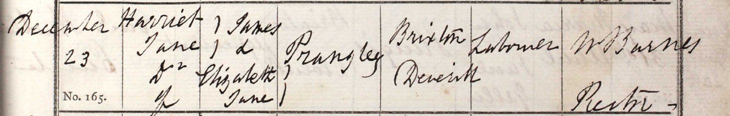 1838 Christening - Harriet Jane Prangley