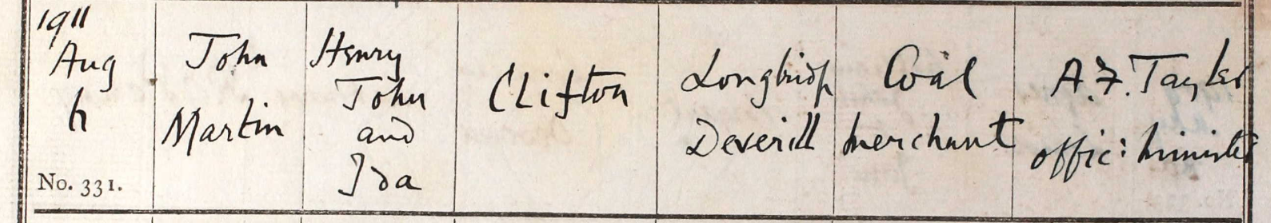 1911 Christening - John Martin Clifton