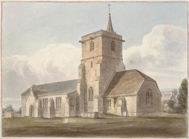 Kingston Deverill Church - Watercolour by John Buckler 1804