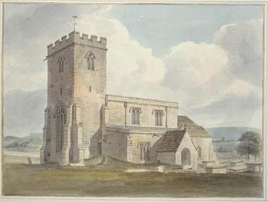 Longbridge Deverill Church - Watercolour by John Buckler 1804